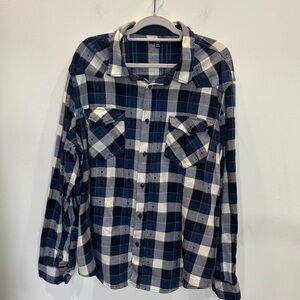 Frye Flannel Shirt Long Sleeve Men's Size XXL Blue and White‎ Plaid 100% Cotton